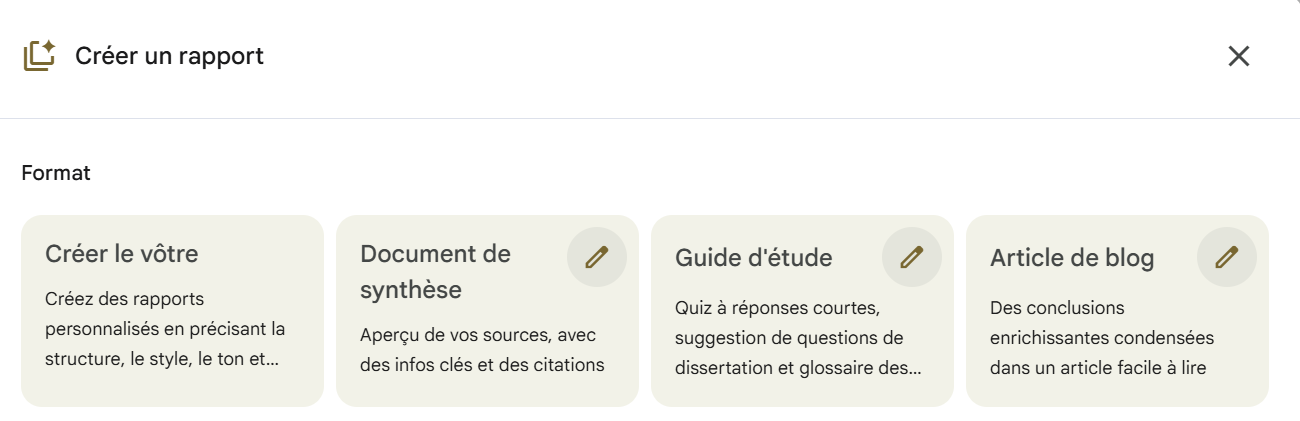 Boîte de dialogue Créer un rapport